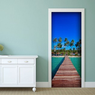 Dekoidea Autocollant De Porte Tropical Beach 83 X 210 Cm Vinyle