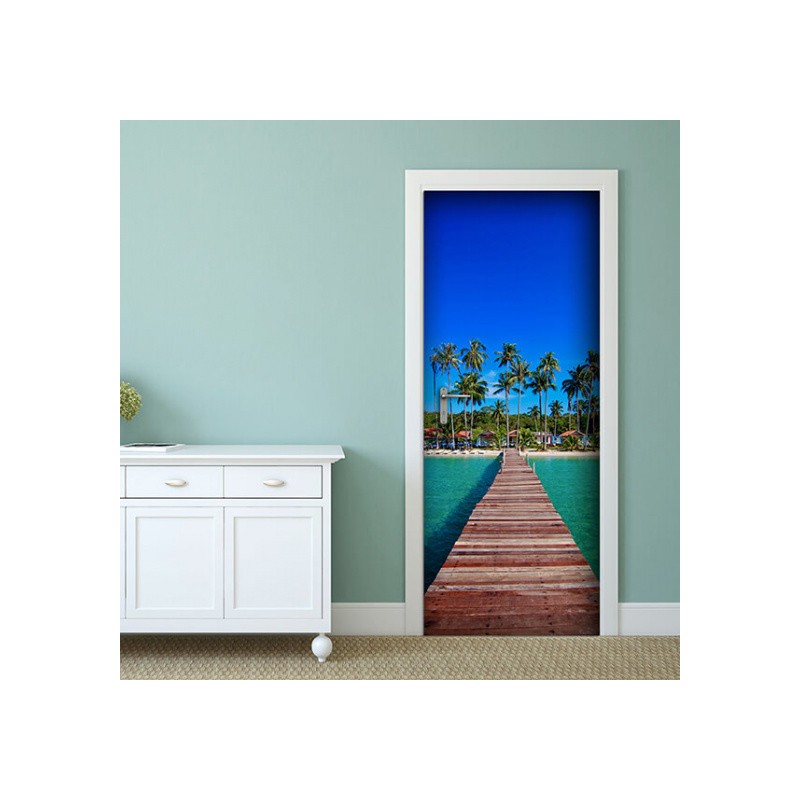 Dekoidea Autocollant De Porte Tropical Beach 83 X 210 Cm Vinyle
