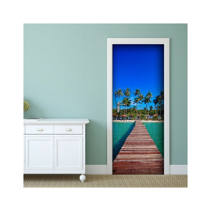 Dekoidea Autocollant De Porte Tropical Beach 83 X 210 Cm Vinyle