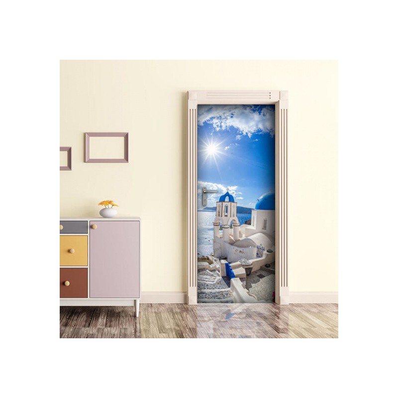 Dekoidea Sticker De Porte Mer Égée 83 X 210 Cm Vinyle Blanc/Bleu