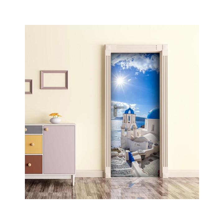 Dekoidea Sticker De Porte Mer Égée 83 X 210 Cm Vinyle Blanc/Bleu