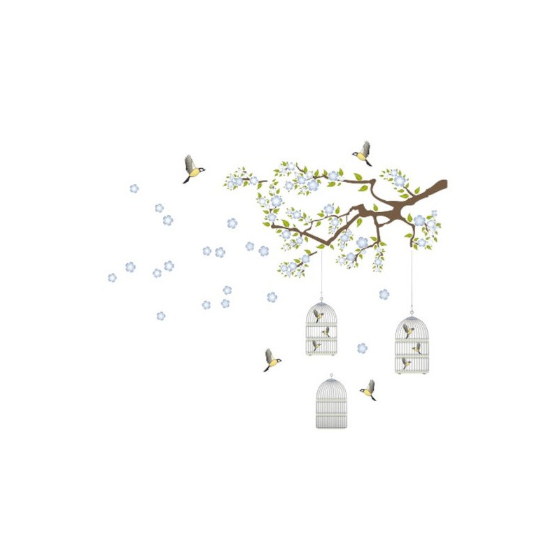 Crearreda Sticker Mural Branch & Cages 300 X 270 Cm 13-Pièces