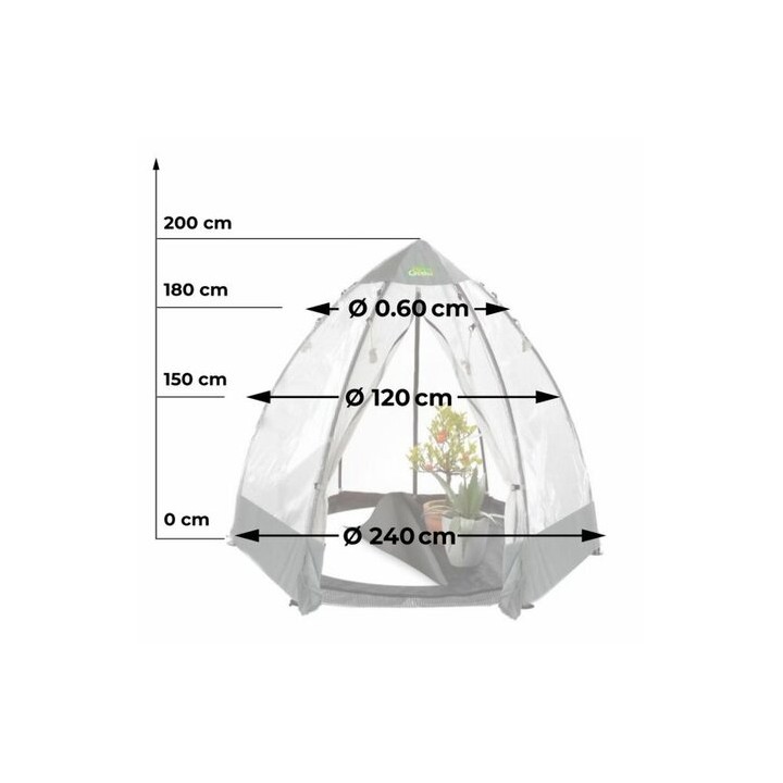 Serre tente d'hivernage Dimensions H : 200 cm - Ø 240 cm