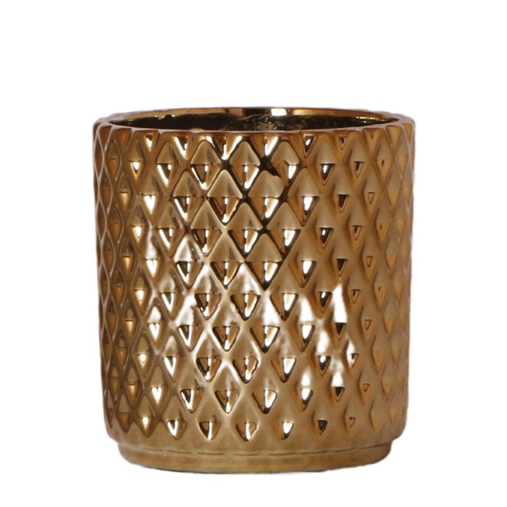 Kolibri Home | Metallic Diamond Flowerpot - Golden Ceramic Pot Ø9Cm