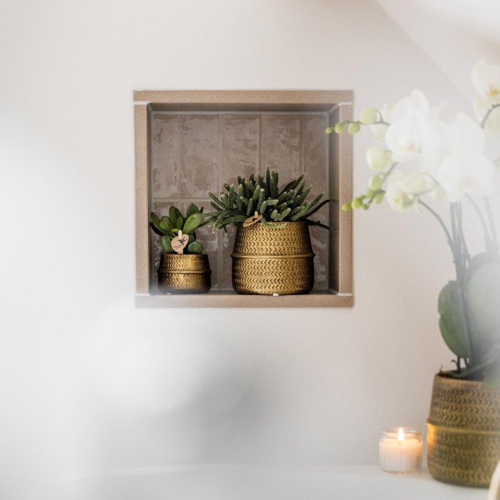 Kolibri Greens | Succulents Set Of 2 Plants In Gold Groove Decorative Pots - Ceramic Pot Size Ø9Cm