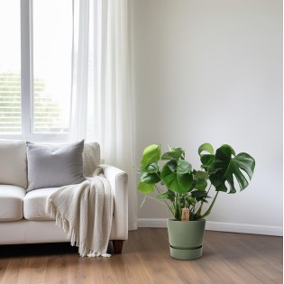 Monstera dans panier en feuille de palmier - Ø21 cm