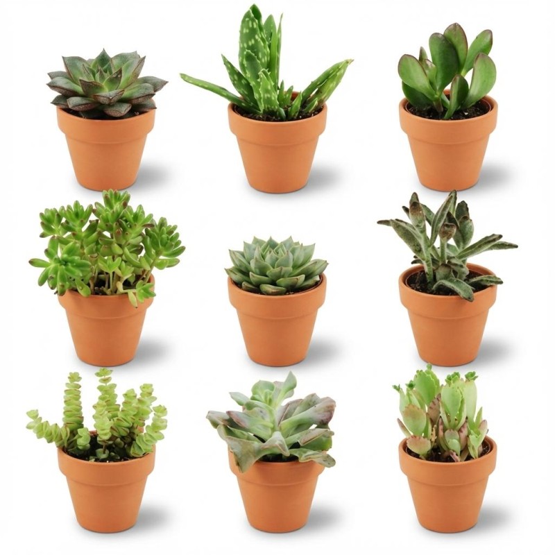 Mini-succulent Mélange - 9 pièces - Ø 8,1 Cm - Hauteur: 5-10 Cm - Pots en terre cuite