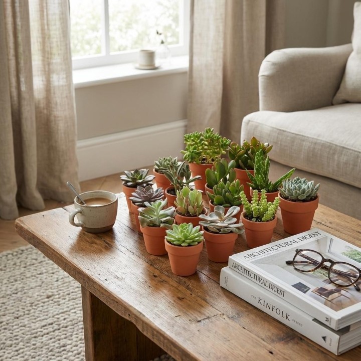 Mini-succulent Mélange - 9 pièces - Ø 8,1 Cm - Hauteur: 5-10 Cm - Pots en terre cuite