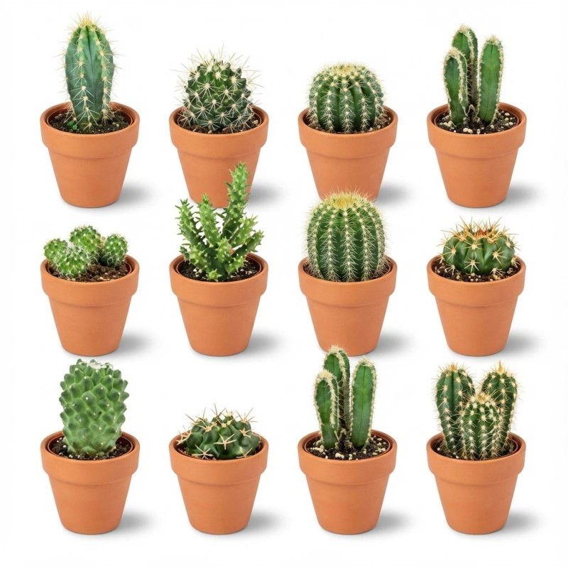 Mini mélange de cactus - 12 pièces - Ø 8,1 Cm - Hauteur: 5-10 Cm - Pots en terre cuite