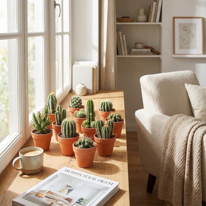 Mini mélange de cactus - 12 pièces - Ø 8,1 Cm - Hauteur: 5-10 Cm - Pots en terre cuite