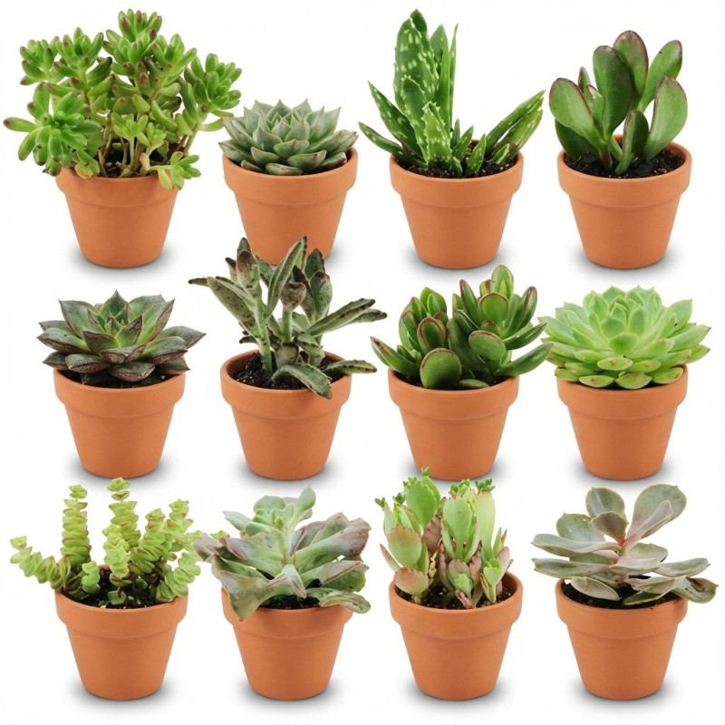 Mélange mini-succulent - 12 pièces - Ø 8,1 Cm - Hauteur: 5-10 Cm - Pots en terre cuite
